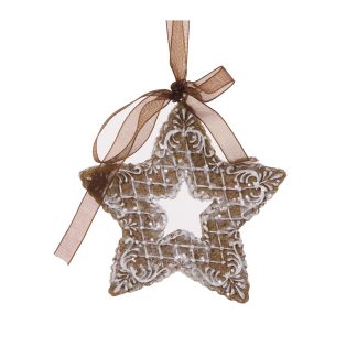 Holly and Ivy Piped Gingerbread Star Hanging