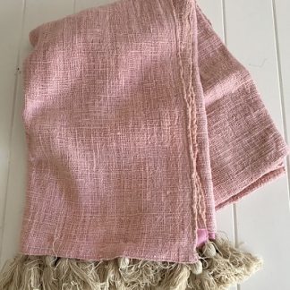 Baby Pink Throw Blanket in Raw Cotton Feel Material