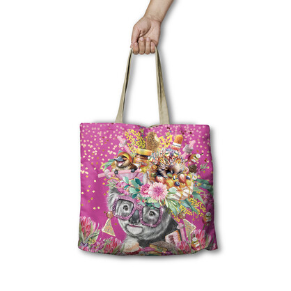 Reusable shopping bag. 45cm, 10cm gusset. Oz Foodie Koala.