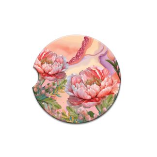 Ceramic Car Coaster Coral Peony