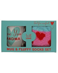 Love you grandma fluffy sock mug set