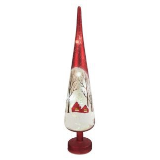 Glass Led Red House Scene Tree Lge