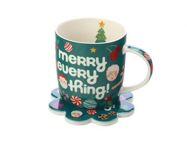 Kasey Rainbow Sparkly Season Mug 350ML & Coaster Set Dark Green Gift Boxed