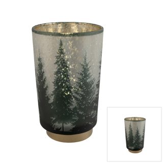 Glass Led Hurricane Green Trees