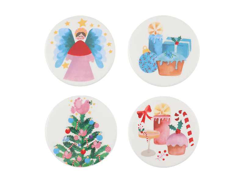 Christmasville Ceramic Coaster Set of 4 Gift Boxed
