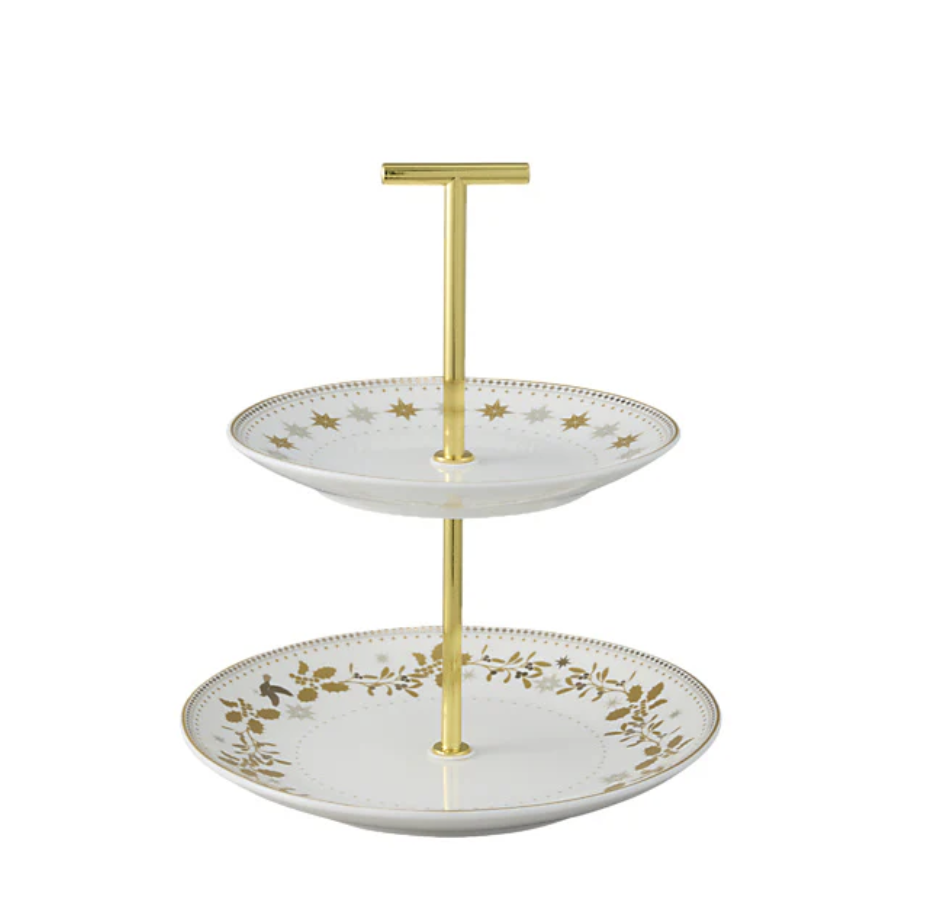 MW White Christmas 2 Tiered Cake Stand 15/19x22cm Gift Boxed