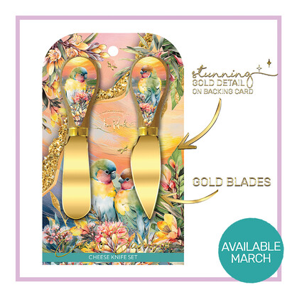 Set of 2 Cheese Knives Sunset Love Birds