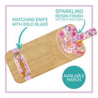 Bamboo Serving Platter with Resin Overlay Wistful Wildflowers