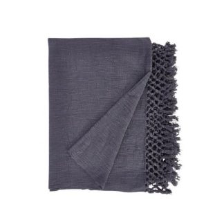 Crossed Fringe Throw Rug - Grey