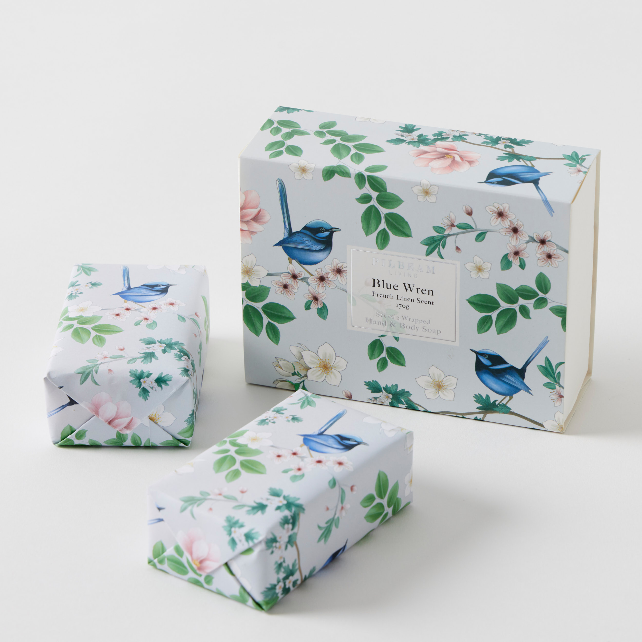 Chinoiserie Face Washer Blue Wren Scented Soap Gift Set - Image 2