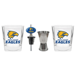 West Coast Eagles Set of 2 Spirit Glasses Jigger and Pourer Gift Pack