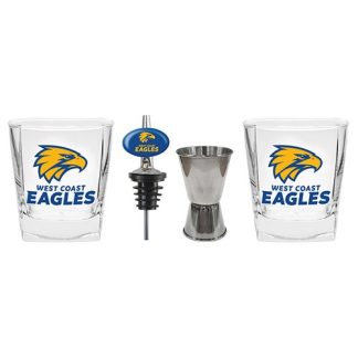 West Coast Eagles Set of 2 Spirit Glasses Jigger and Pourer Gift Pack