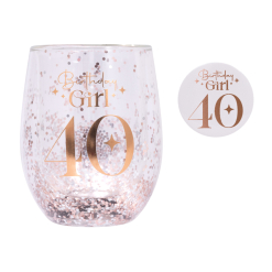 40th Glitter Stemless Glass & Badge Set