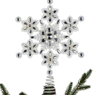 Christmas Tree Topper- Beaded White Snowflake, 31cm