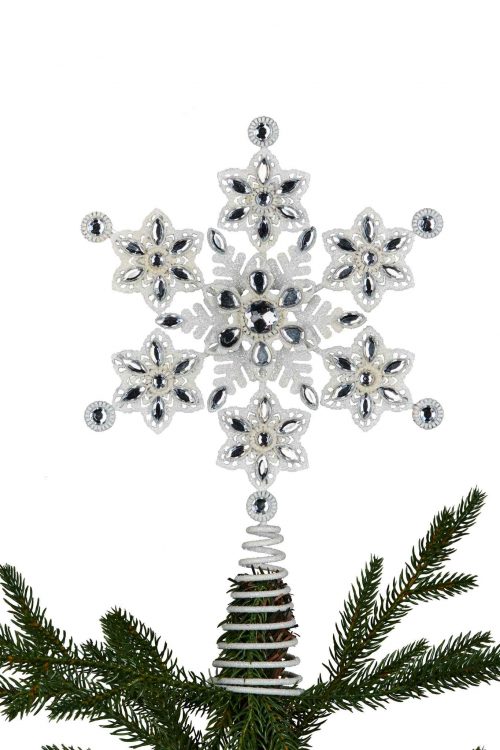 Christmas Tree Topper- Beaded White Snowflake, 31cm
