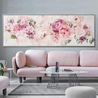 Hand Painted Pink Flower Canvas Print with Frame