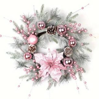 Pink Berry Christmas Wreath - Flocked Pine 50cm