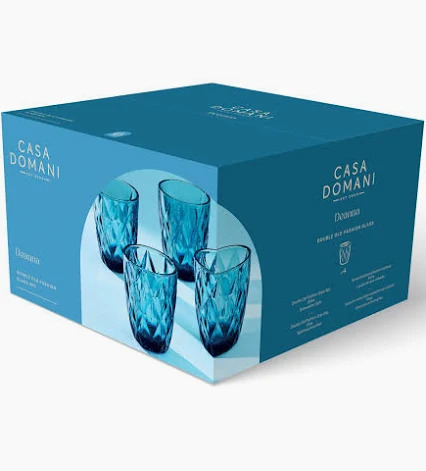 Deanna Double Old Fashion Glass 4pc Blue Gift Boxed
