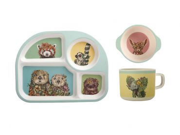 Marini Ferlazzo Wild Planet Children's Bamboo 3pc Dinner Set Gift Boxed