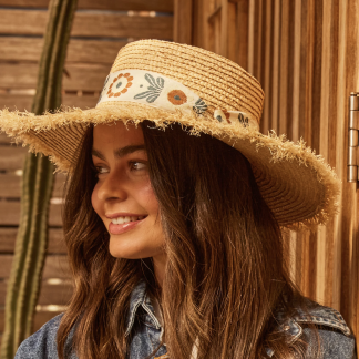 Quinn Raffia Wide Brim Hat - Natural Blue