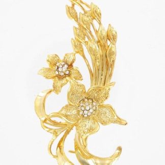 Gold Diamante Floral Spray Brooch