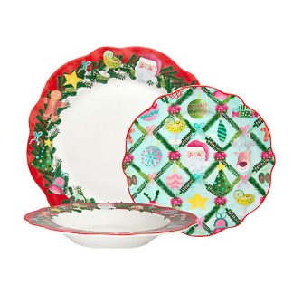 Tis The Season Scallop Rim Dinner Set 12pc Gift Boxed