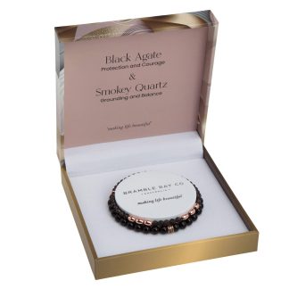 Bracelet-Elegance-Black Agate and Smokey Quartz (Rose Gold) Twin bracelet