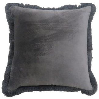 Velvet Fringe Square Cushion - Grey