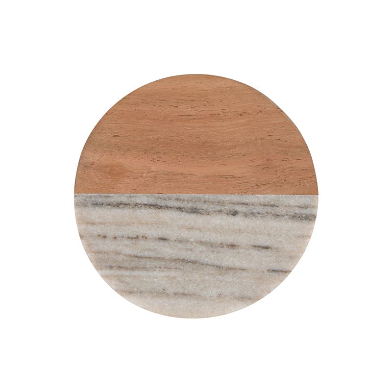 Coaster Collective Round Marble & Acacia Coaster 10cm Beige