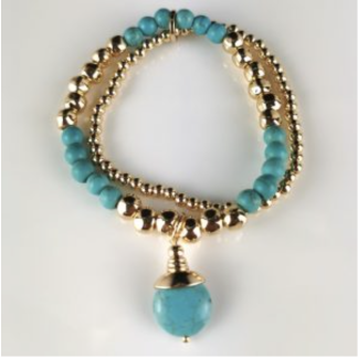 Elastic Gold And Teal Bracelet