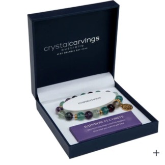 Rainbow Fluorite Tree Of Life gold charm bracelet