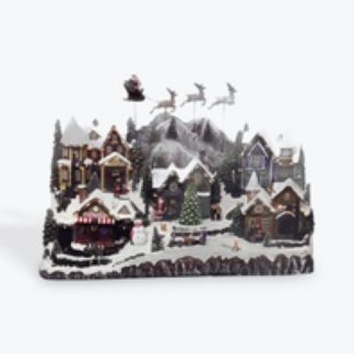 Village With Turning Train and Flying Raindeers