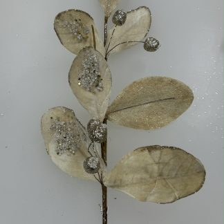 Velvet Leaf Branch Champagne Artificial Stem 29cm