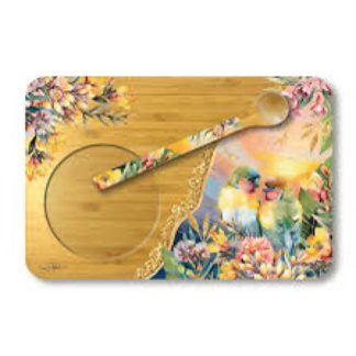 Bamboo Tea time Tray with Spoon  Sunset Love Birds