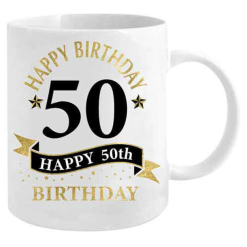 50th Birthday White & Gold Mug