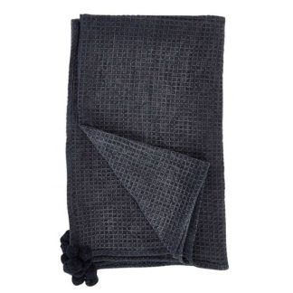 Waffle/Pom Throw Rug - Black