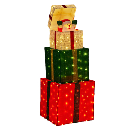 Santa in a Gift Box Stack with Animation & Lights,122cm