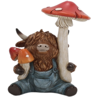 Resin Highland Cow w/Mushroom