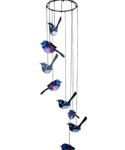 8pc Metal Blue Wren Bird Wind Chime