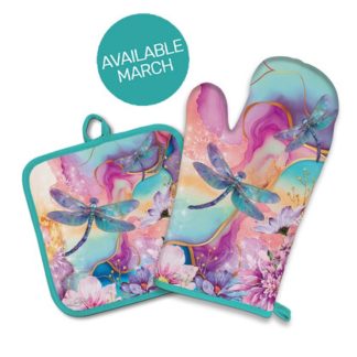 Oven Mitt/Pot Holder Set Delightful Dragonflies