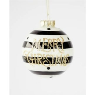 Merry Christmas Glass Ball Bk/Wh 90