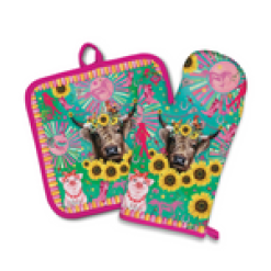 Oven Mitt and Pot Holder Carnival Cow