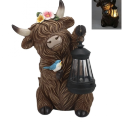 Resin Highland Cow w/Solar Lantern