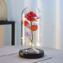 Illuminated Artificial Flower with Glass Dome