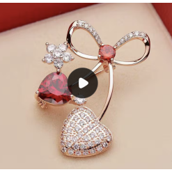 Heart Pin Red Stones And Rhinestones