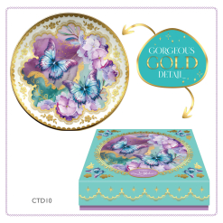 Ceramic Trinket Dish. Gold Edging Purple Butterflies