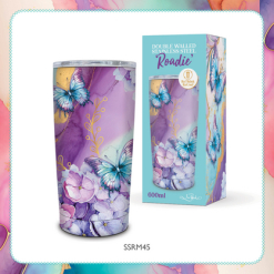 Double walled Stainless steel travel mug Amethyst Butterfly