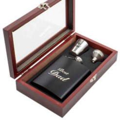 Black Dad Hip Flask Timber Gift Set