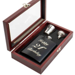 Black 21St Hip Flask Timber Gift Set