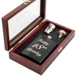 Black 18Th Hip Flask Timber Gift Set